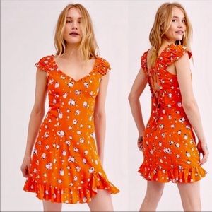 SOLD Free People orange dress with pink flowersNWT